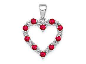 Rhodium Over 14k White Gold Diamond and Red Ruby Heart Pendant