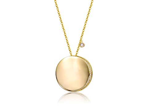 Clear Cubic Zirconia, 14k Gold Plated over Brass Round Circle