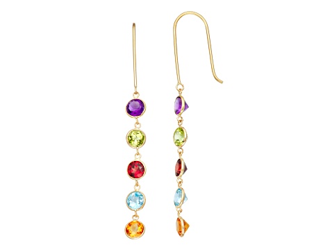 Multi-Color Multi-Gemstone 10K Yellow Gold Dangle Earrings 2.22ctw