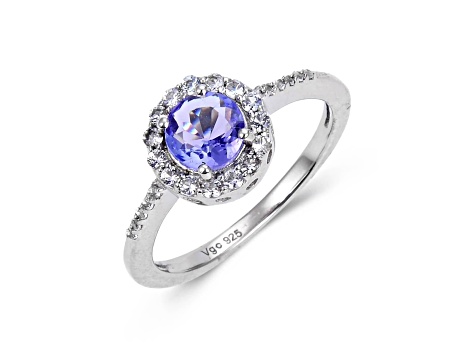 Tanzanite with White Topaz Accents Sterling Silver Halo Ring