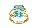 Swiss Blue Topaz 10K Yellow Gold Crossover Ring 9.40ctw