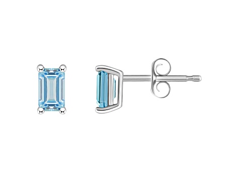 5x3mm Emerald Cut Aquamarine 14k White Gold Stud Earrings