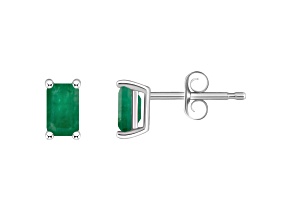 5x3mm Emerald Cut Emerald 14k White Gold Stud Earrings