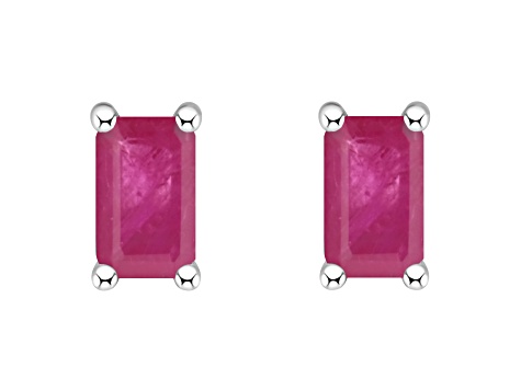 5x3mm Emerald Cut Ruby 14k White Gold Stud Earrings