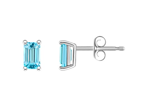 5x3mm Emerald Cut Blue Topaz 14k White Gold Stud Earrings