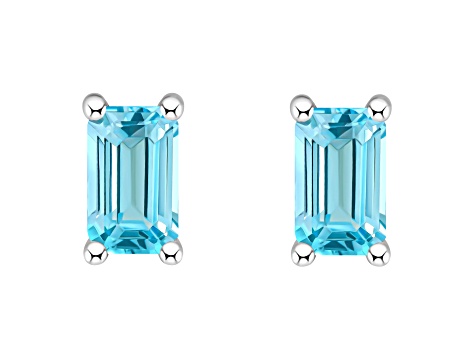 5x3mm Emerald Cut Blue Topaz 14k White Gold Stud Earrings