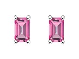 5x3mm Emerald Cut Pink Topaz 14k White Gold Stud Earrings