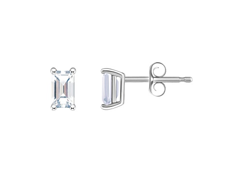 5x3mm Emerald Cut White Topaz 14k White Gold Stud Earrings