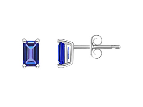 5x3mm Emerald Cut Tanzanite 14k White Gold Stud Earrings