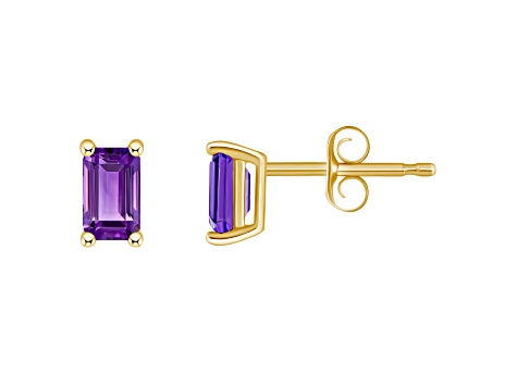 5x3mm Emerald Cut Amethyst 14k Yellow Gold Stud Earrings