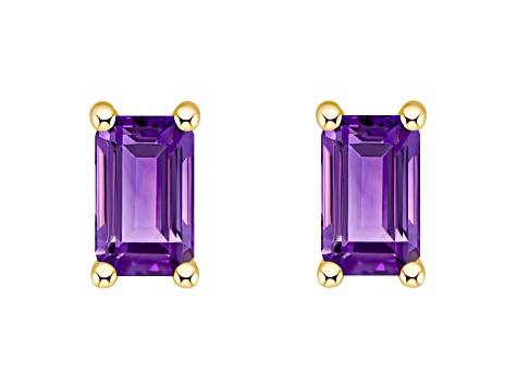 5x3mm Emerald Cut Amethyst 14k Yellow Gold Stud Earrings