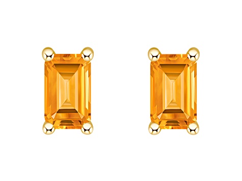 5x3mm Emerald Cut Citrine 14k Yellow Gold Stud Earrings