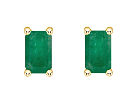 5x3mm Emerald Cut Emerald 14k Yellow Gold Stud Earrings