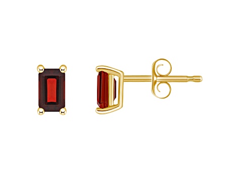 5x3mm Emerald Cut Garnet 14k Yellow Gold Stud Earrings