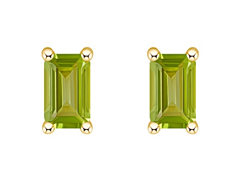 5x3mm Emerald Cut Peridot 14k Yellow Gold Stud Earrings