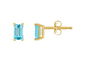 5x3mm Emerald Cut Blue Topaz 14k Yellow Gold Stud Earrings