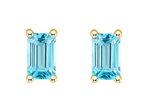 5x3mm Emerald Cut Blue Topaz 14k Yellow Gold Stud Earrings