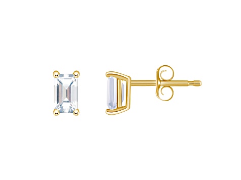 5x3mm Emerald Cut White Topaz 14k Yellow Gold Stud Earrings