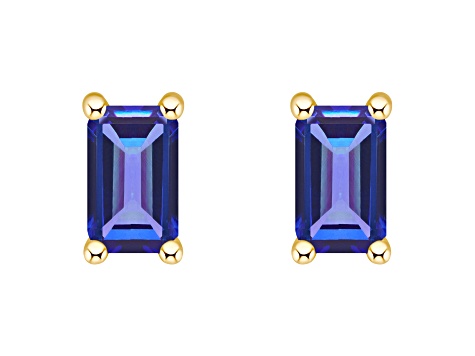 5x3mm Emerald Cut Tanzanite 14k Yellow Gold Stud Earrings