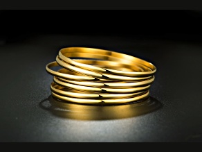 Ladies 18K Yellow Gold Over Stainless Steel Set of 7 Bangles