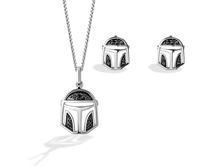 THE MANDALORIANÃ¢â€žÂ¢ HELMET JEWELRY SET Sterling Silver and Black Rhodium, 1/10 CT.TW. Black Diamond