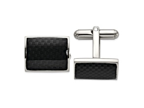 Stainless Steel Polished Black Carbon Fiber Inlay Cuff Links