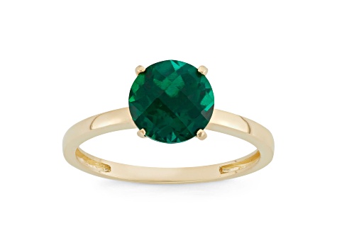 Round Lab Created Emerald 10K Yellow Gold Ring 1.50ctw