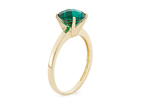 Round Lab Created Emerald 10K Yellow Gold Ring 1.50ctw