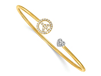 Picture of 14k Yellow Gold and 14k White Gold Diamond Peace and Heart Cuff Bangle