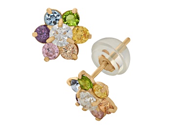 Picture of Multi-gem Simulants 14k Yellow Gold Children's Flower Earrings 0.68ctw