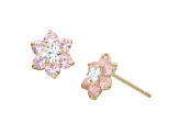 Pink And White Cubic Zirconia 14k Yellow Gold Children's Flower Earrings 0.68ctw