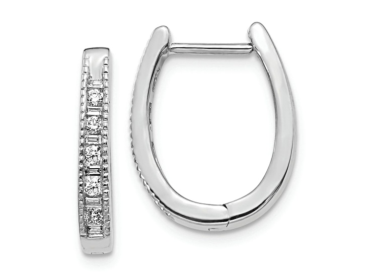 Rhodium Over 10k White Gold 5/8", 0.216ctw Diamond Oval Hinged Hoop Earrings