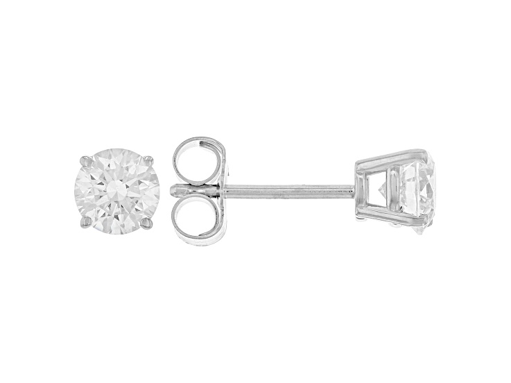 White Lab-Grown Diamond F-G VS-SI 10K White Gold Solitaire Stud Earrings 0.75ctw