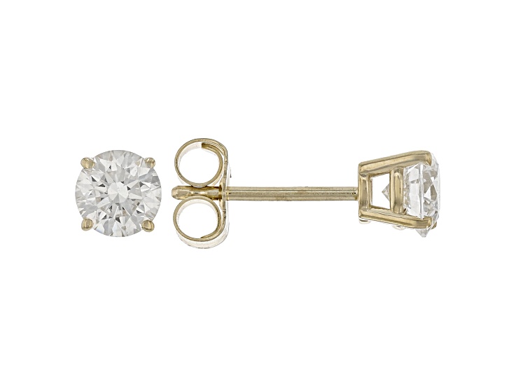 White Lab-Grown Diamond F-G VS-SI 10K Yellow Gold Solitaire Stud Earrings 0.75ctw