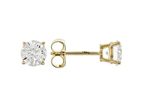 White Lab-Grown Diamond F-G VS-SI 10K Yellow Gold Solitaire Stud Earrings 1.00ctw