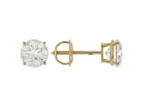 Certified White Lab-Grown Diamond F-G VS-SI 10K Yellow Gold Solitaire Stud Earrings 2.00ctw