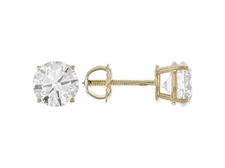 Certified White Lab-Grown Diamond F-G VS-SI 10K Yellow Gold Solitaire Stud Earrings 3.00ctw