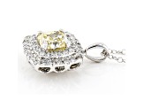 Yellow And White Lab-Grown Diamond 14kt White Gold Double Halo Pendant 1.75ctw