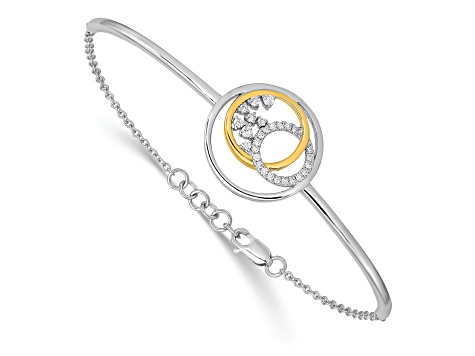 14k Yellow Gold and 14k White Gold Diamond Circle Cluster Bar Bracelet