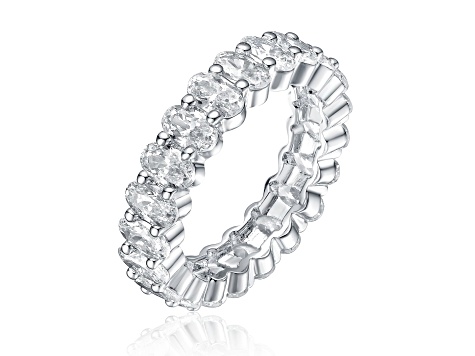 Clear Cubic Zirconia, Rhodium Plated over Brass Band Ring