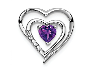 Picture of Rhodium Over 14k White Gold Amethyst and Diamond Heart Pendant