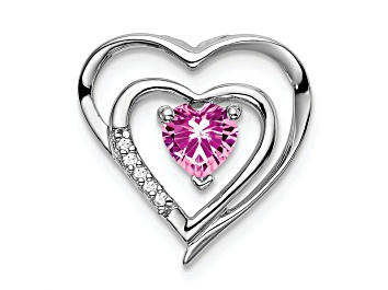 Picture of Rhodium Over 14k White Gold Lab Created Pink Sapphire and Diamond Heart Pendant