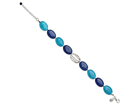 Sterling Silver Hematite, Jade, Lapis, Quartz 8-inch with 1-inch Extension Bracelet