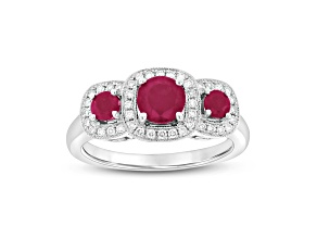 Ruby and Diamond 14k White Gold 3-Stone Design Ring 1.05ctw