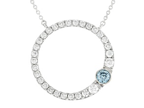 Blue And White Lab-Grown Diamond F-G SI Rhodium Over Sterling Silver Circle Necklace 1.25ctw