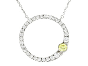 Yellow And White Lab-Grown Diamond F-G SI Rhodium Over Sterling Silver Circle Necklace 1.25ctw