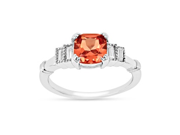 Picture of Rhodium Over Sterling Silver Lab Created Padparadscha Sapphire and Moissanite Five Stone Ring 1.0ctw