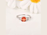 Rhodium Over Sterling Silver Lab Created Padparadscha Sapphire and Moissanite Five Stone Ring 1.0ctw