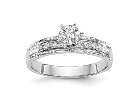 Rhodium Over 14K White Gold AA Quality Trio Engagement Ring 0.13ctw