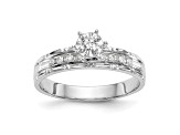 Rhodium Over 14K White Gold AA Quality Trio Engagement Ring 0.13ctw